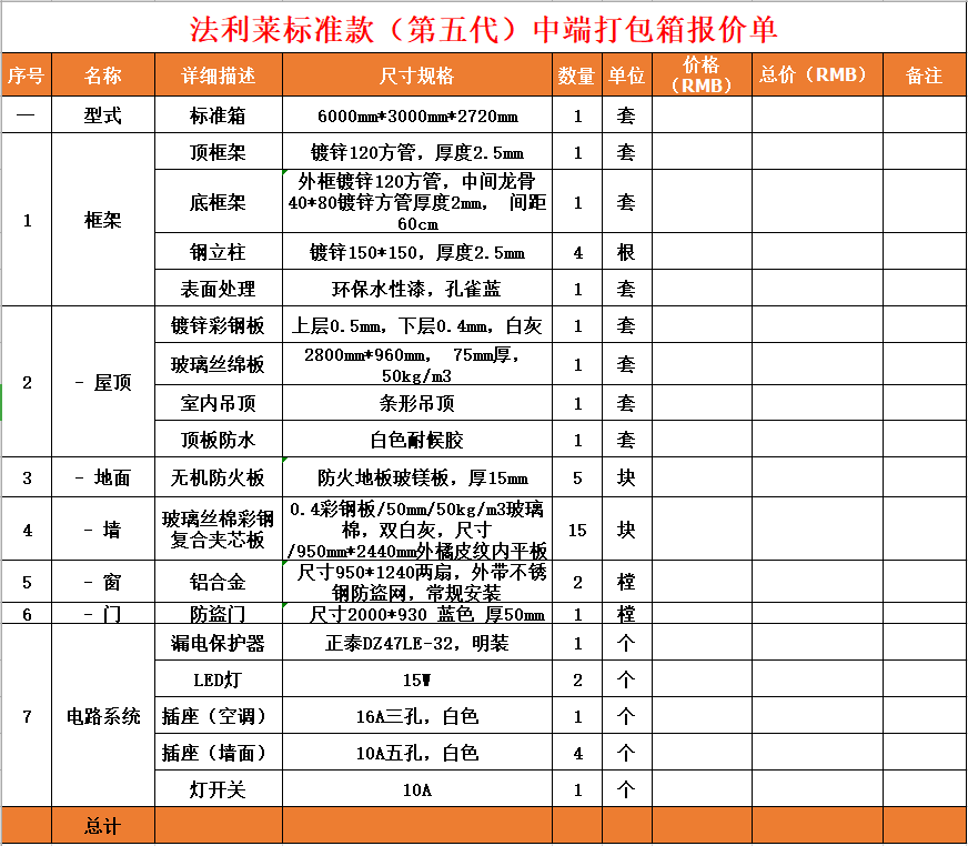 中端打包箱報(bào)價(jià)單